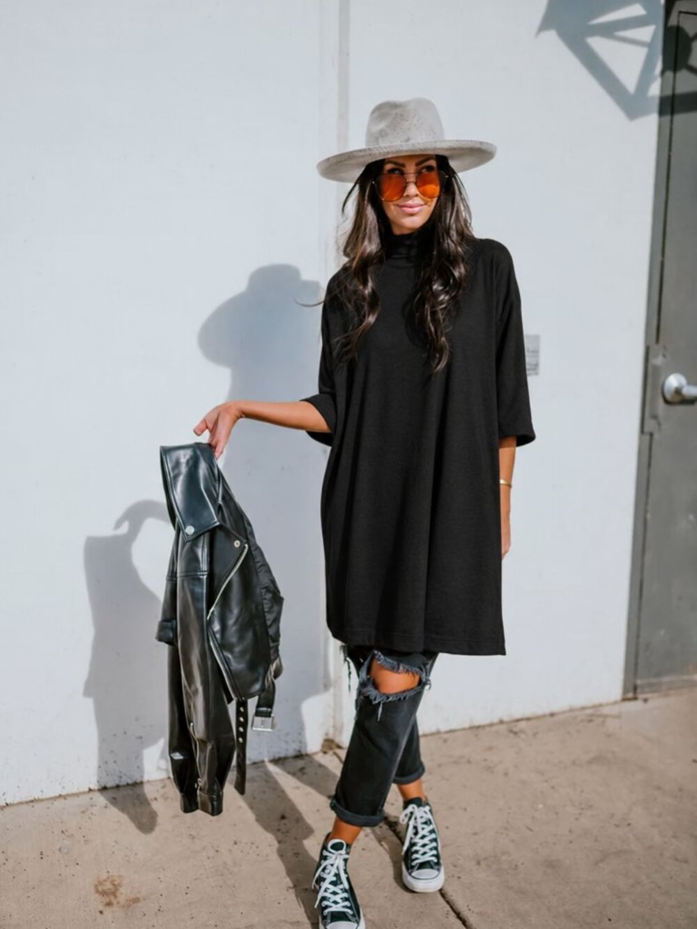 Dressed in Lala Black Oversized Turtleneck Tunic Dress XL